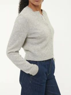Strickjacke aus Alpakawolle(grau melange, XL)