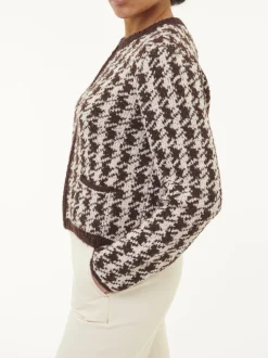 Strickjacke aus Alpakawolle(hahnentritt chocolate, XS)