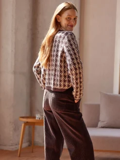 Strickjacke aus Alpakawolle(hahnentritt chocolate, XS)
