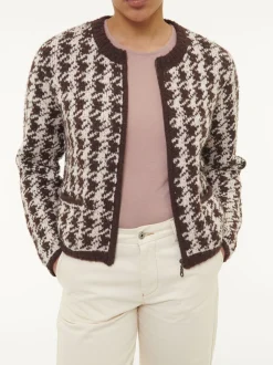 Strickjacke aus Alpakawolle(hahnentritt chocolate, XS)