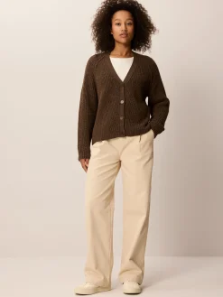 Strickjacke aus Alpakawolle(mokka, XS)