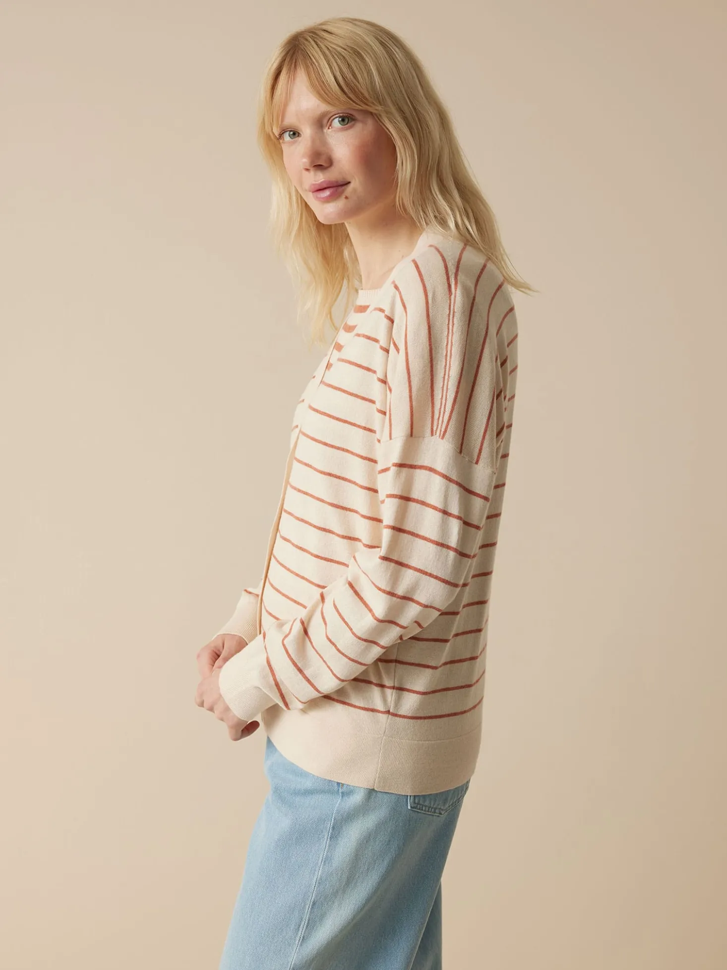 Strickjacke aus Bio Baumwolle(ringel crème-mahagoni, XXS)