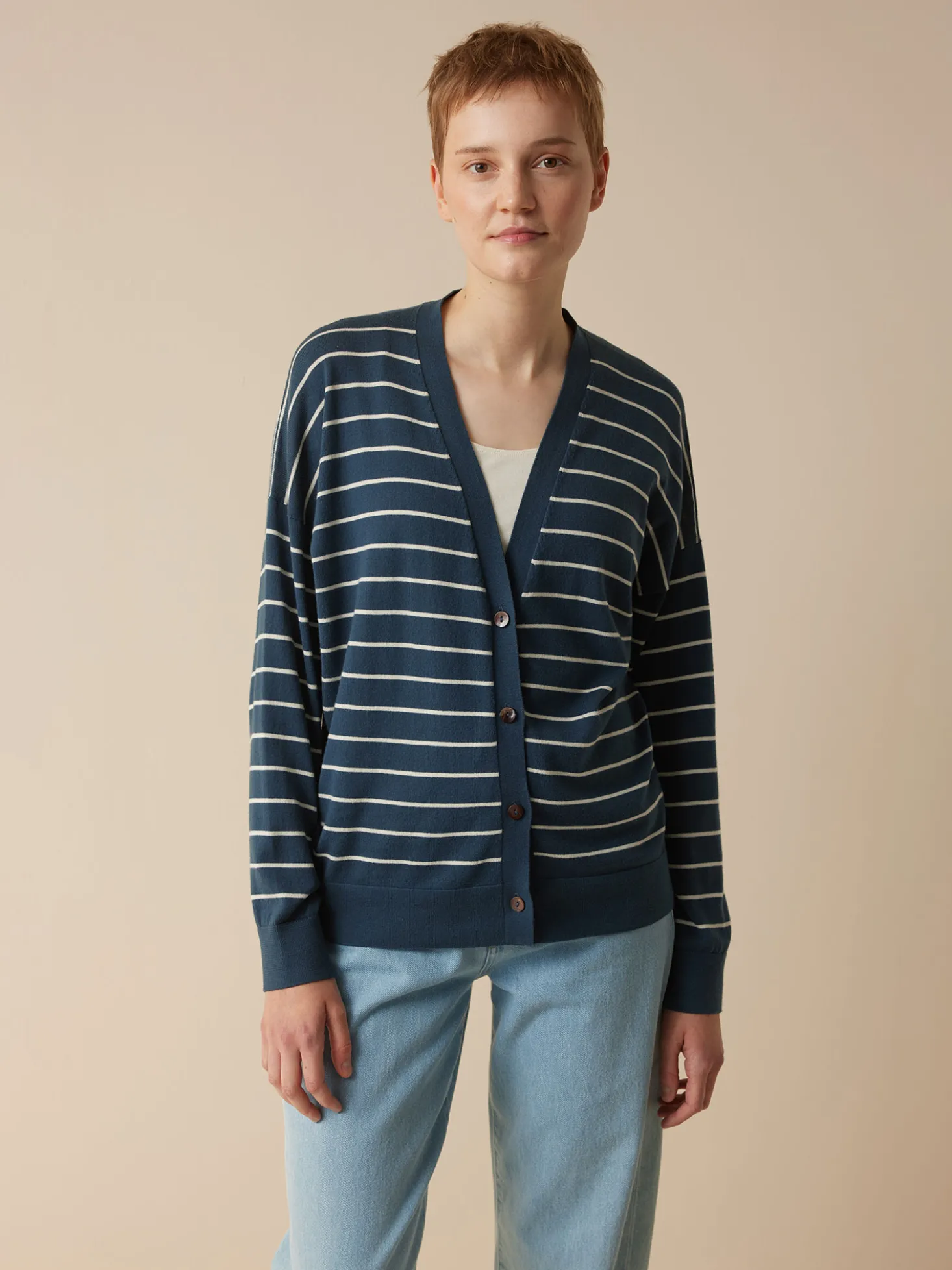 Strickjacke aus Bio Baumwolle(ringel blau-perlmutt, XXS)