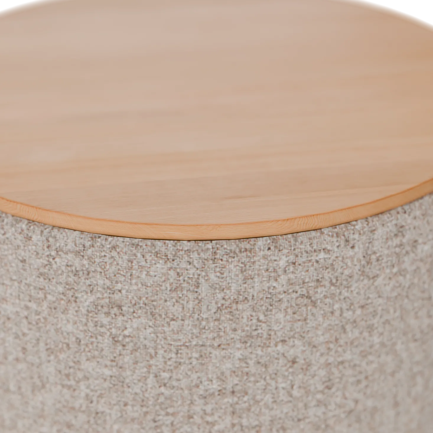 Tambor Sofatisch/Hocker mit Stauraum u. Holzdeckel(Wollstoff Tano natur, Buche, ø 39 cm)