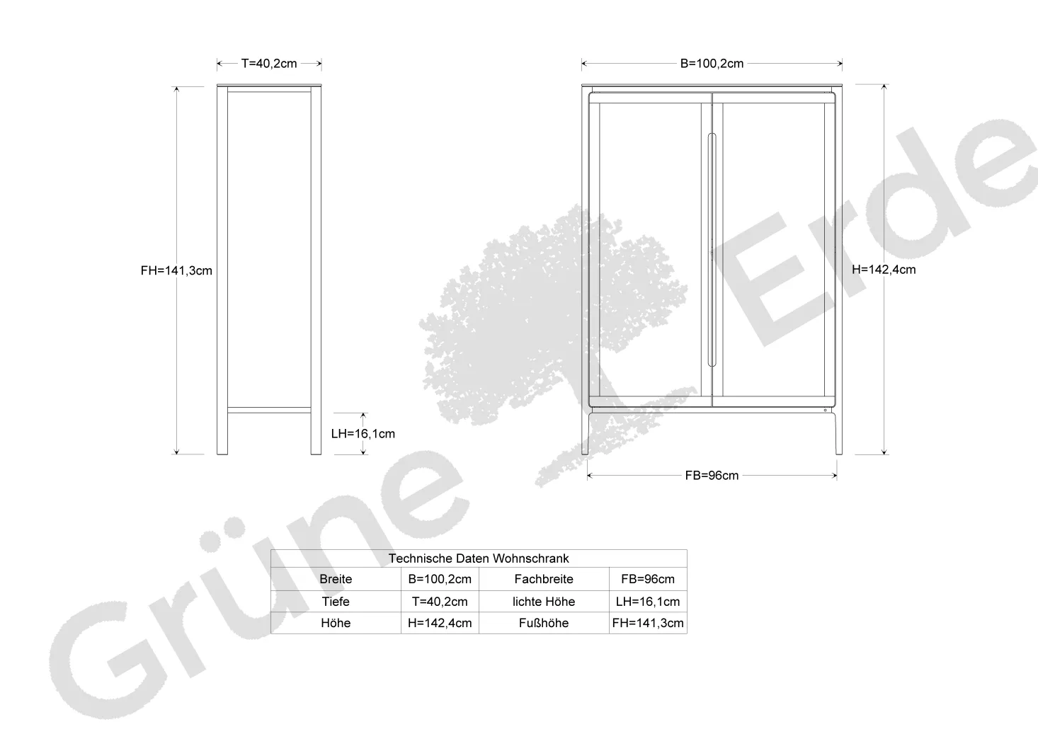 Vitrine Tenso(glas, Kernbuche, 142,4)